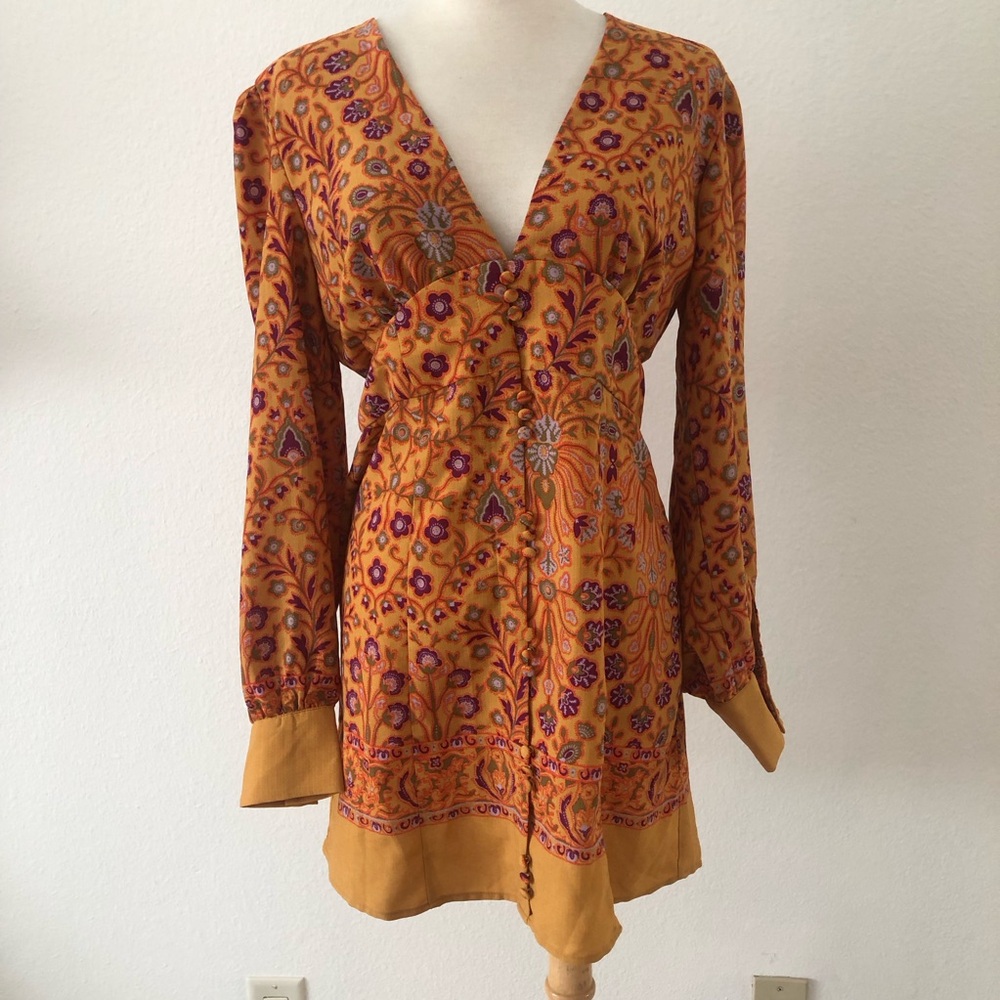 NWT Urban Outfitters V neck Mini Long Sleeves Boho Dress